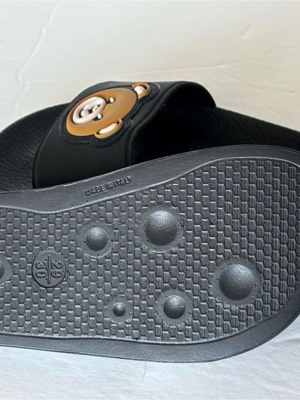 Moschino Black Kids Slide Sandals with Brown Bear Motif